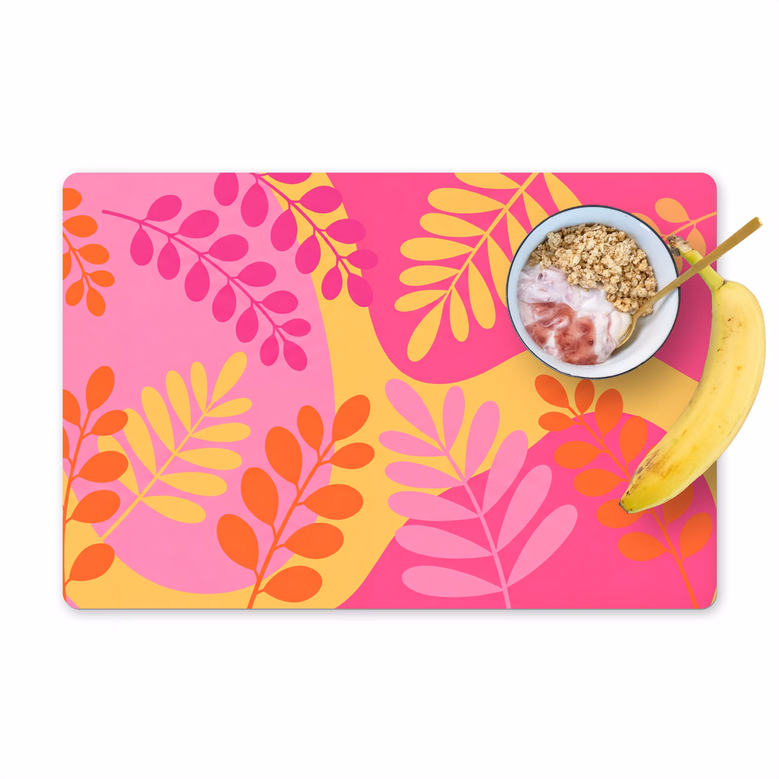 Placemat - 6 stuks - Natuur - Bladeren - Abstract - Roze - Geel — 1
