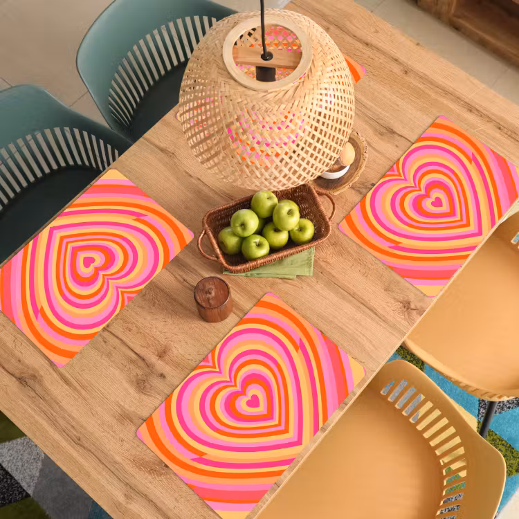 Placemat - 6 stuks - Hart - Concentrisch - Abstract - Liefde - Kleurrijk — 6