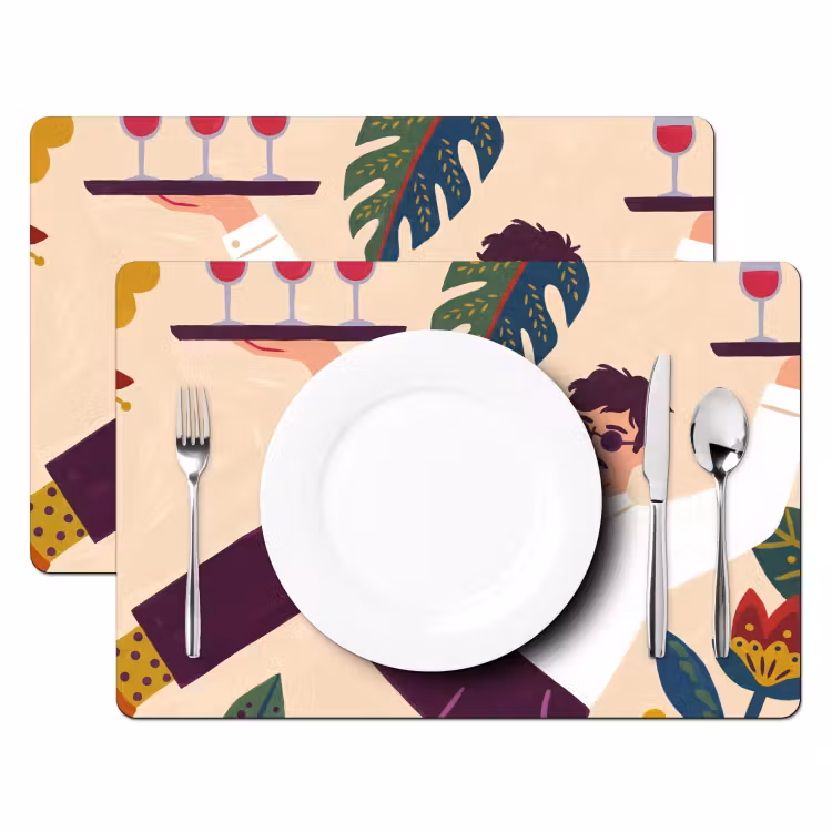 Placemat - 6 stuks - Mensen - Dienblad - Eten - Modern - Kleurrijk — 2