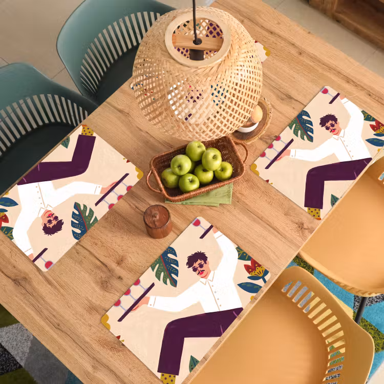 Placemat - 6 stuks - Mensen - Dienblad - Eten - Modern - Kleurrijk — 6