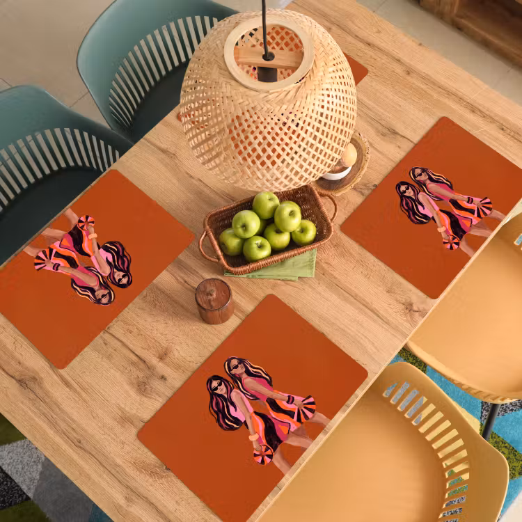 Placemat - 6 stuks - Mensen - Duo - Mode - Illustratie - Kleurrijk — 6