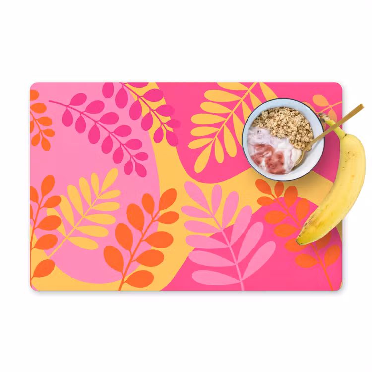 Placemat - 6 stuks - Natuur - Bladeren - Abstract - Roze - Geel — 1