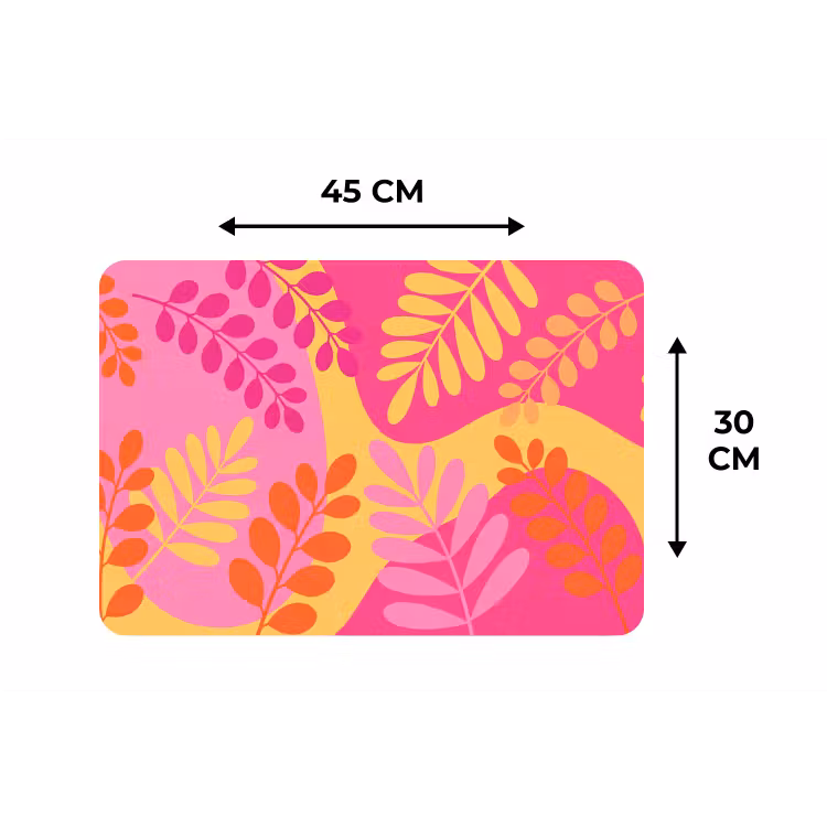 Placemat - 6 stuks - Natuur - Bladeren - Abstract - Roze - Geel — 3