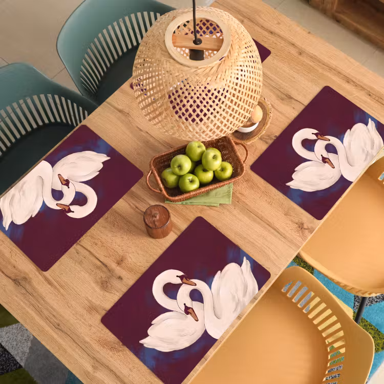 Placemat - 6 stuks - Vogel - Koppel - Liefde - Abstract - Wit — 6