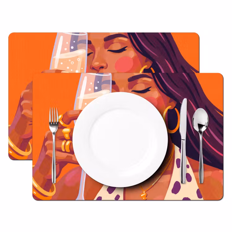 Placemat - 6 stuks - Vrouw - Champagne - Feest - Modern - Oranje — 2