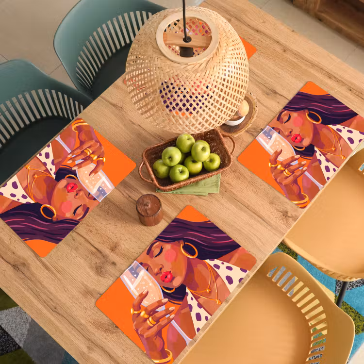 Placemat - 6 stuks - Vrouw - Champagne - Feest - Modern - Oranje — 6