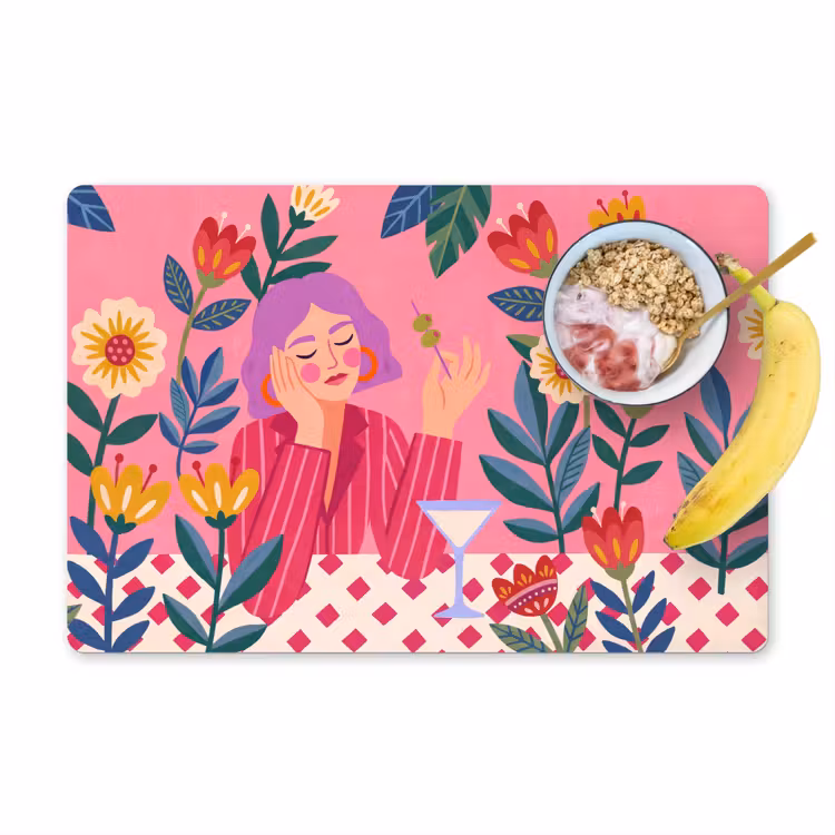 Placemat - 6 stuks - Vrouw - Cocktail - Bloemen - Modern - Roze — 1