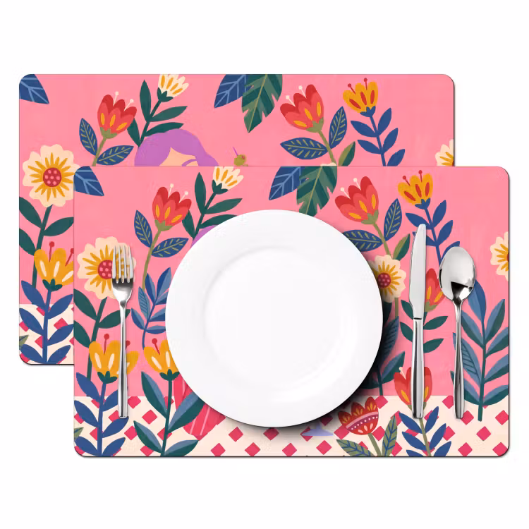 Placemat - 6 stuks - Vrouw - Cocktail - Bloemen - Modern - Roze — 2