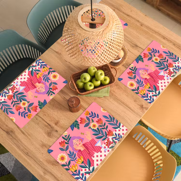 Placemat - 6 stuks - Vrouw - Cocktail - Bloemen - Modern - Roze — 6