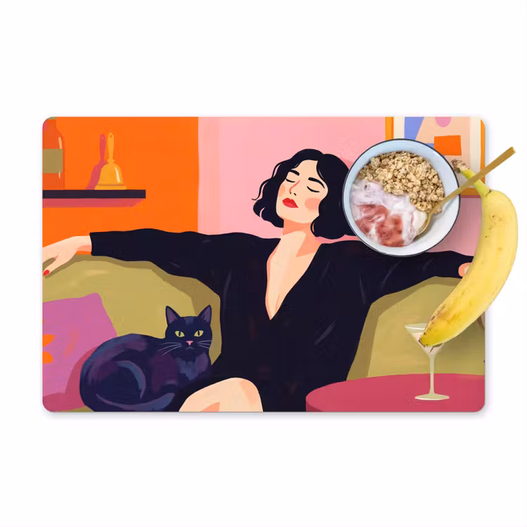 Placemat - 6 stuks - Vrouw - Kat - Interieur - Modern - Kleurrijk — 1