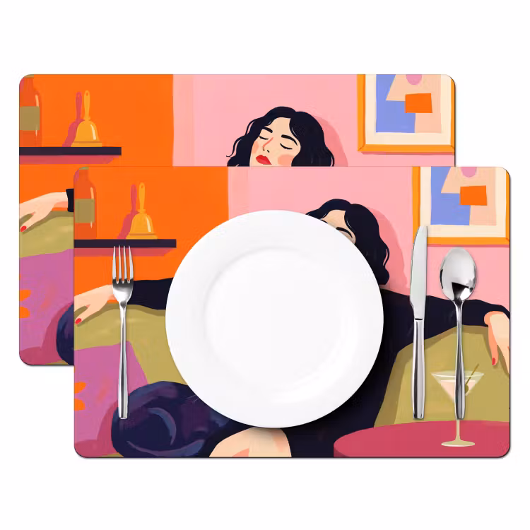 Placemat - 6 stuks - Vrouw - Kat - Interieur - Modern - Kleurrijk — 2