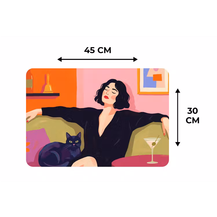 Placemat - 6 stuks - Vrouw - Kat - Interieur - Modern - Kleurrijk — 3