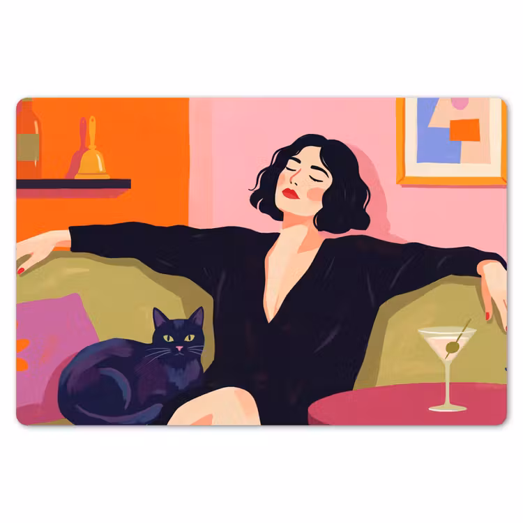 Placemat - 6 stuks - Vrouw - Kat - Interieur - Modern - Kleurrijk — 7