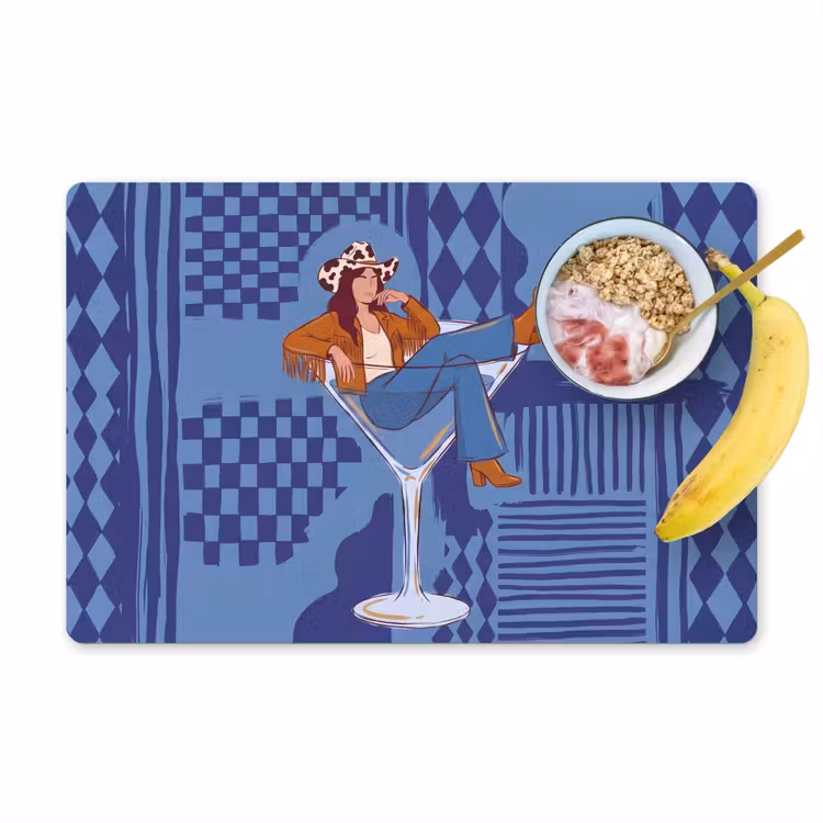 Placemat - 6 stuks - Vrouw - Martini glas - Abstract - Blauw - Kunst — 1