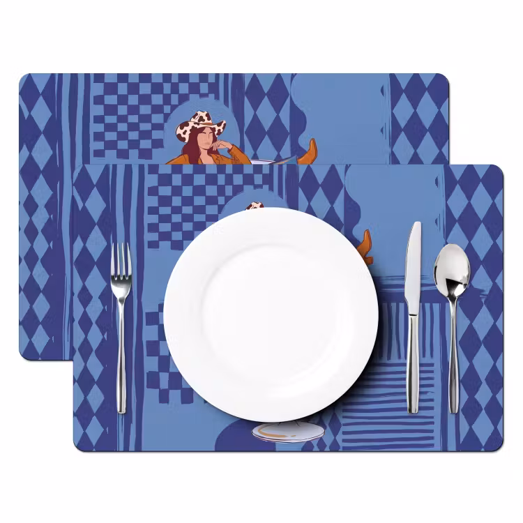 Placemat - 6 stuks - Vrouw - Martini glas - Abstract - Blauw - Kunst — 2