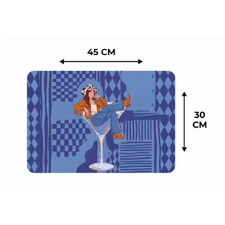 Placemat - 6 stuks - Vrouw - Martini glas - Abstract - Blauw - Kunst — 3
