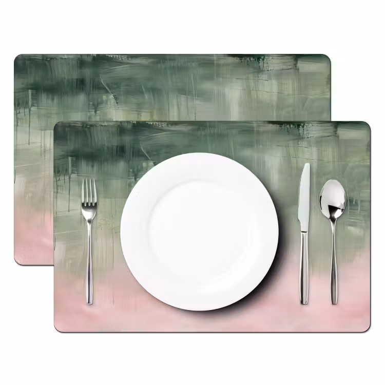 Placemat - 6 stuks - Kunst - Abstract - Modern - Groen - Roze — 2