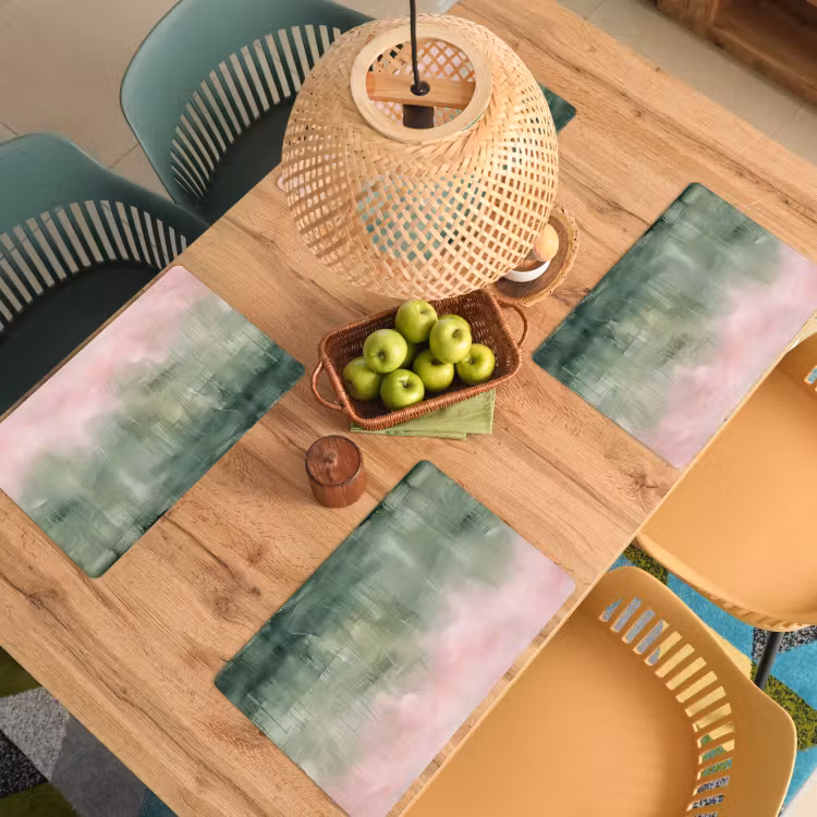 Placemat - 6 stuks - Kunst - Abstract - Modern - Groen - Roze — 6