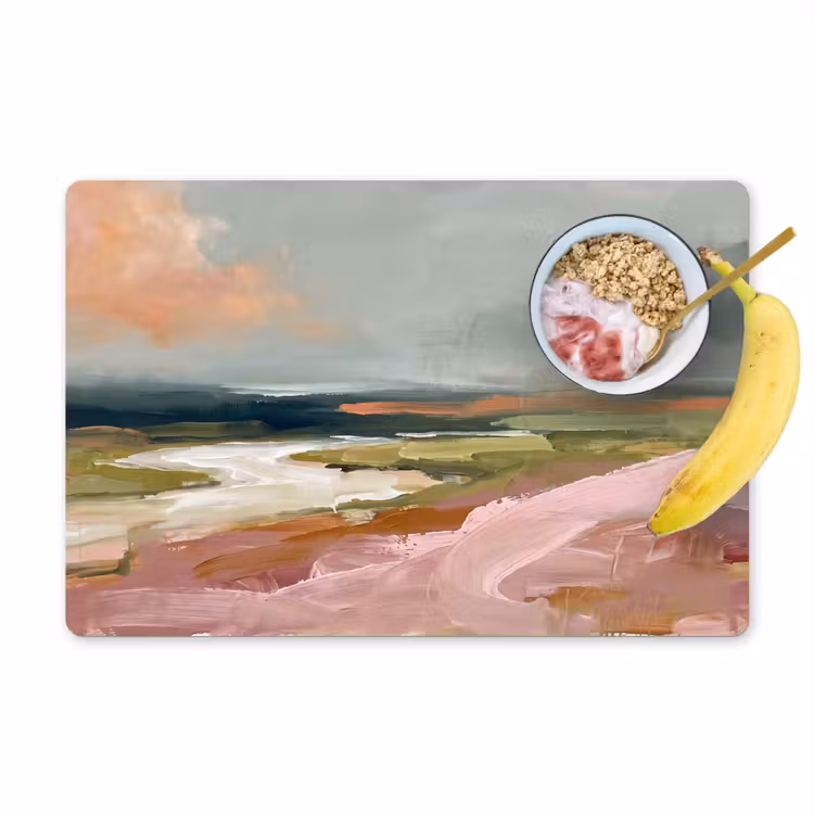Placemat - 6 stuks - Landschap - Rivier - Abstract - Roze - Groen — 1