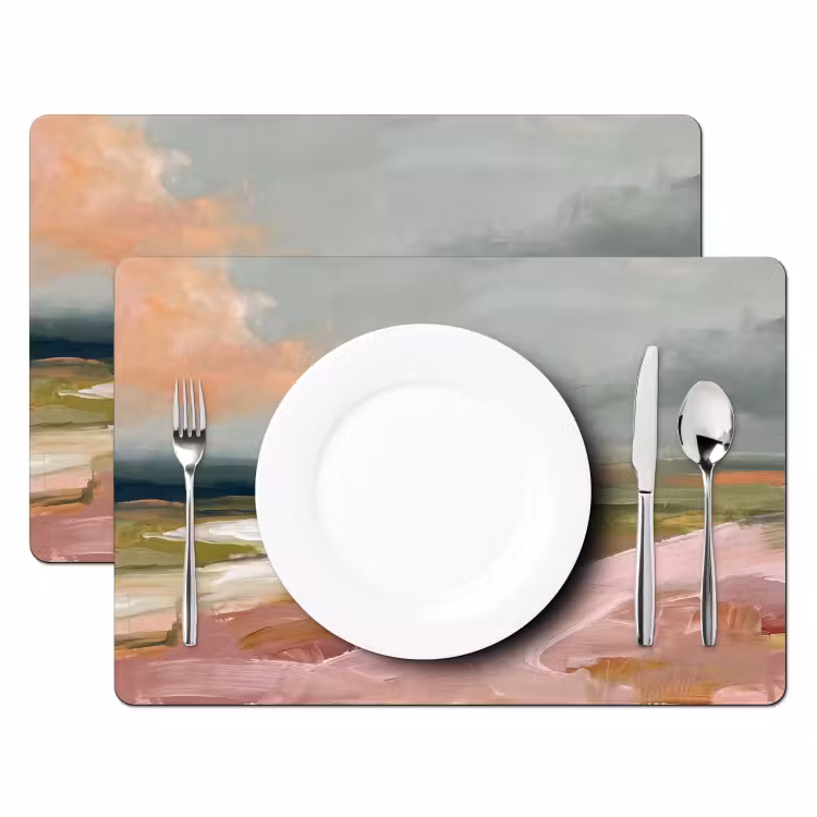 Placemat - 6 stuks - Landschap - Rivier - Abstract - Roze - Groen — 2