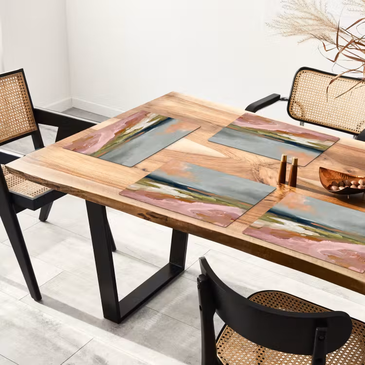 Placemat - 6 stuks - Landschap - Rivier - Abstract - Roze - Groen — 5