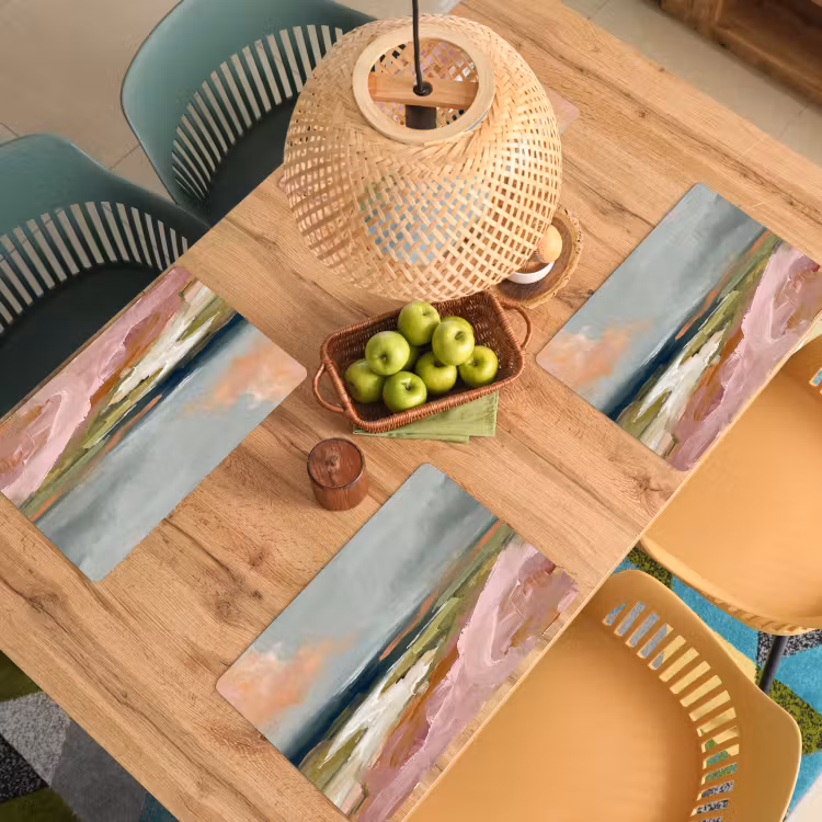 Placemat - 6 stuks - Landschap - Rivier - Abstract - Roze - Groen — 6