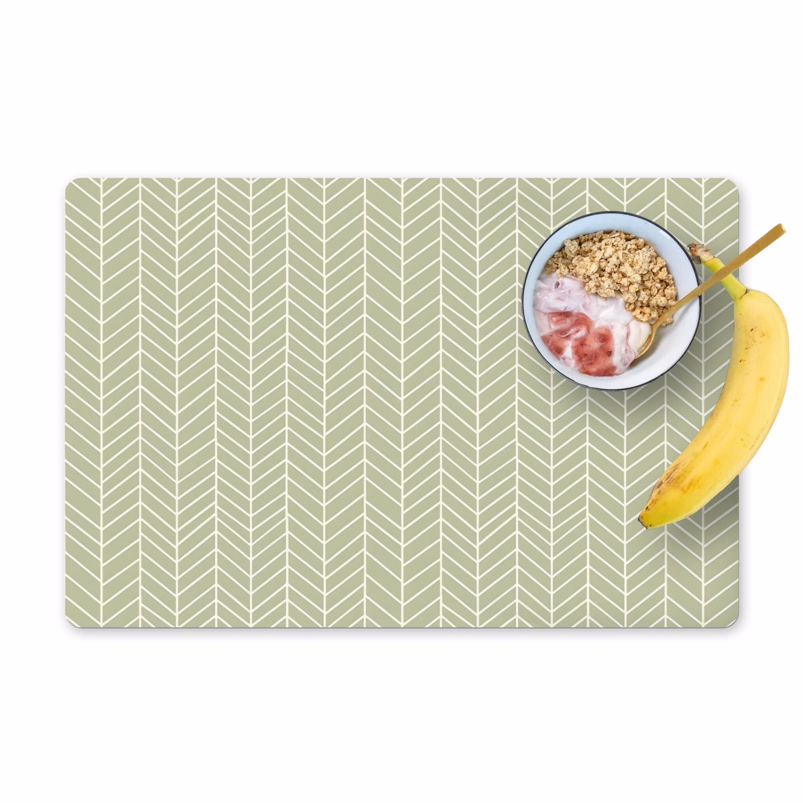 Placemat - 6 stuks - Saliegroen - Visgraat - Geometrisch - Patroon — 1