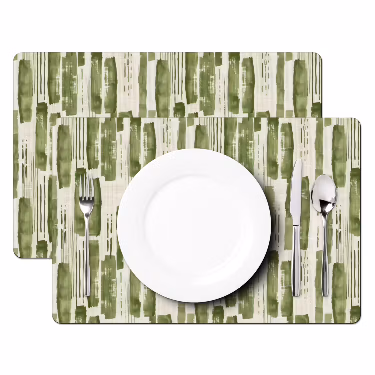 Placemat - 6 stuks - Groen - Abstract - Penseelstreken - Linnen - Patroon — 2