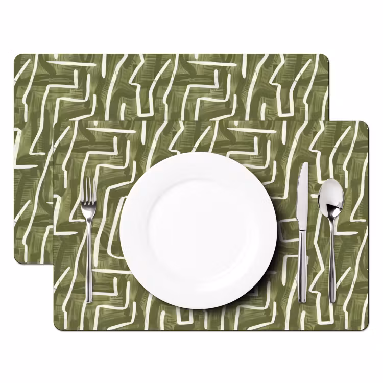 Placemat - 6 stuks - Groen - Abstract - Penseelstreken - Patroon — 2