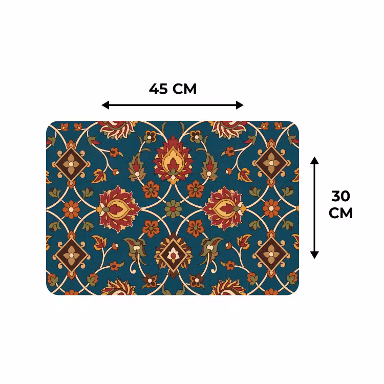 Placemat - 6 stuks - Ornament - Flora - Traditioneel - Klassiek - Blauwgroen — 3