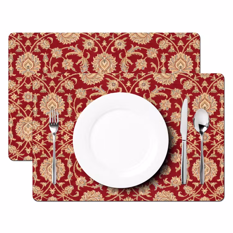 Placemat - 6 stuks - Patroon - Bloem - Klassiek - Oosters - Rood — 2