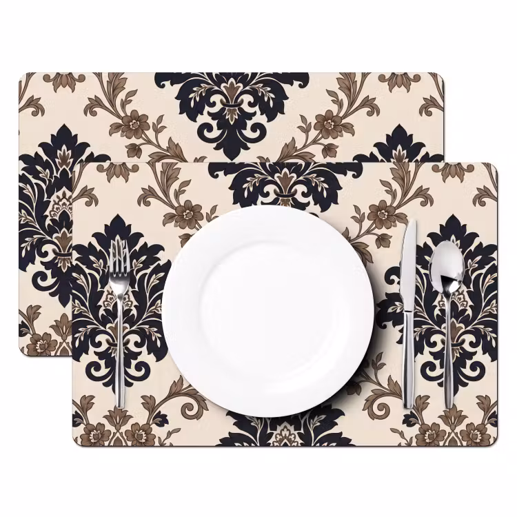 Placemat - 6 stuks - Patroon - Floraal - Klassiek - Beige-blauw — 2