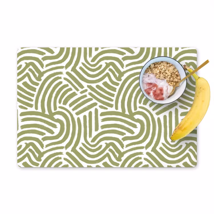 Placemat - 6 stuks - Saliegroen - Abstract - Bogen - Handgetekend - Patroon — 1