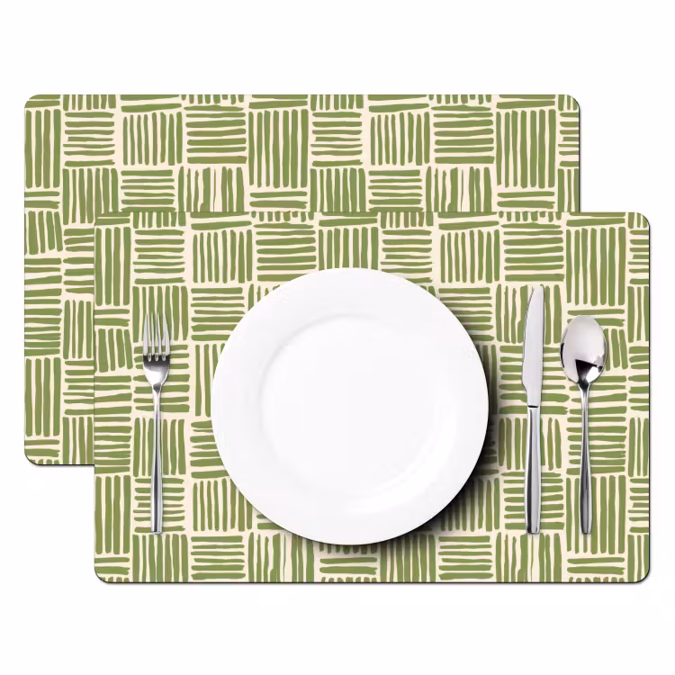 Placemat - 6 stuks - Saliegroen - Blokken - Handgetekend - Patroon — 2