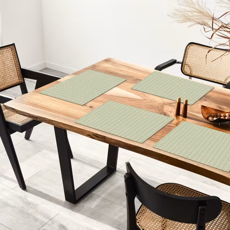 Placemat - 6 stuks - Saliegroen - Visgraat - Geometrisch - Patroon — 5