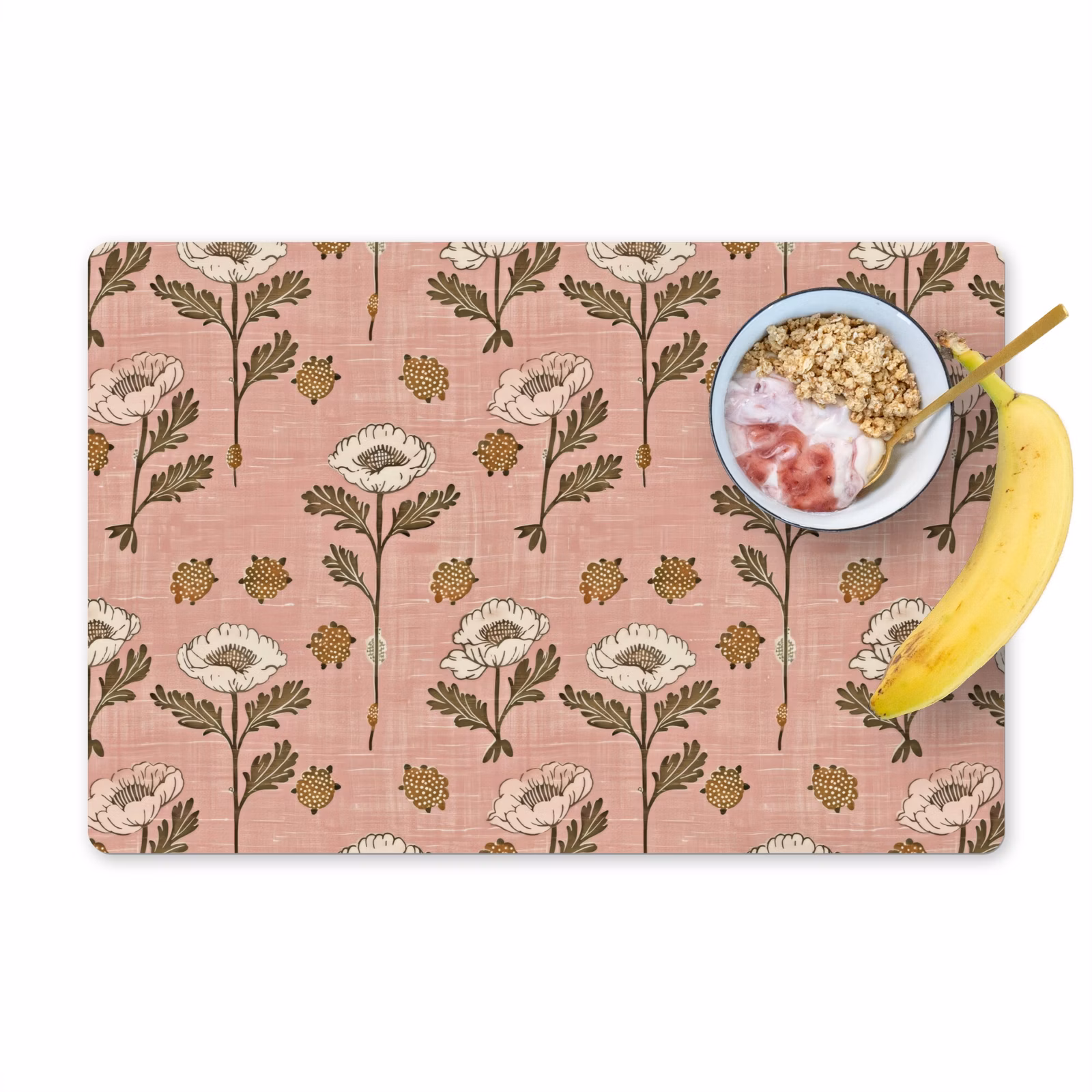 Placemat - 6 stuks - Roze - Bloemen - Vintage - Textuur — 1