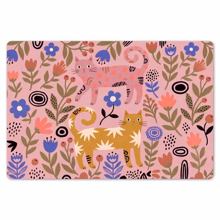 Placemat - 6 stuks - Kat - Bloemen - Dieren - Modern - Roze — 7