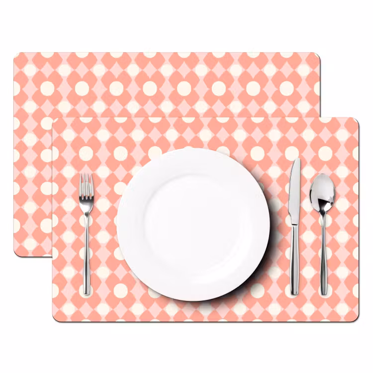 Placemat - 6 stuks - Koraal - Retro - Geometrisch - Patroon — 2