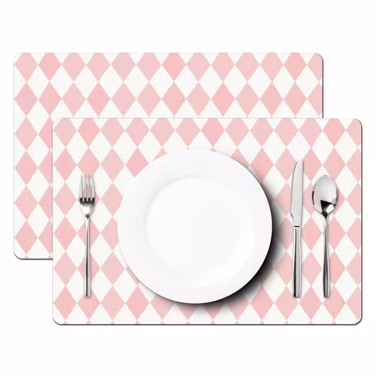Placemat - 6 stuks - Lichtroze - Ruiten - Geometrisch - Patroon — 2