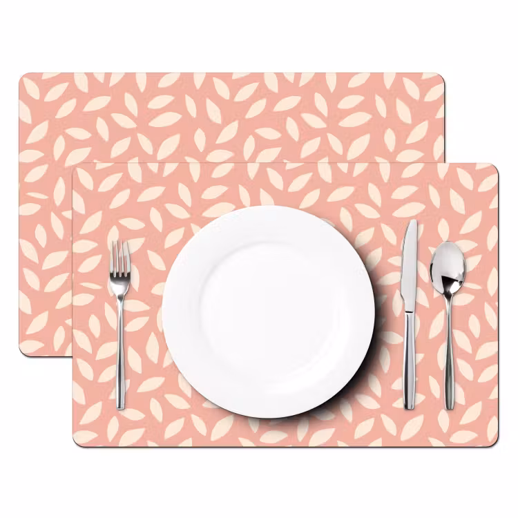 Placemat - 6 stuks - Roze - Bladeren - Speels - Patroon — 2