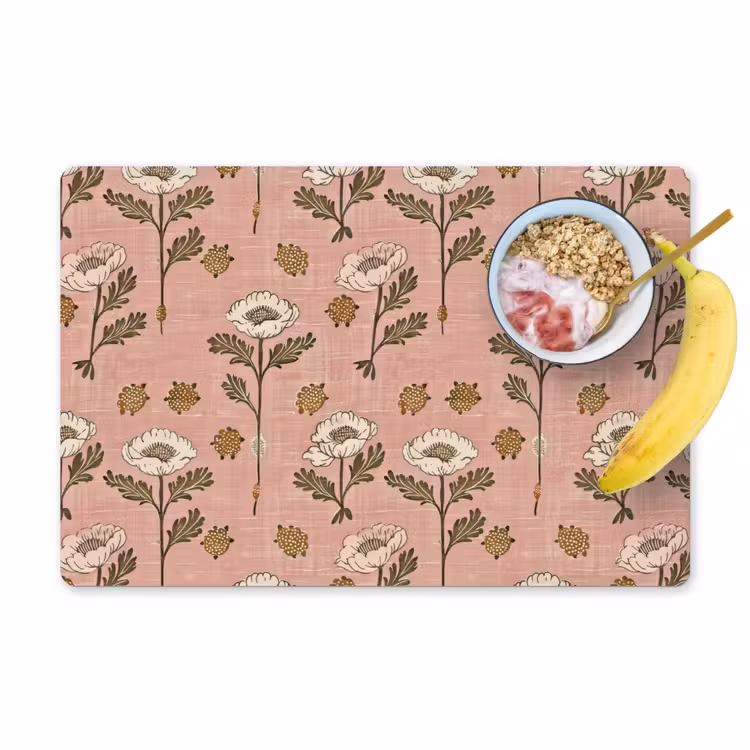 Placemat - 6 stuks - Roze - Bloemen - Vintage - Textuur — 1