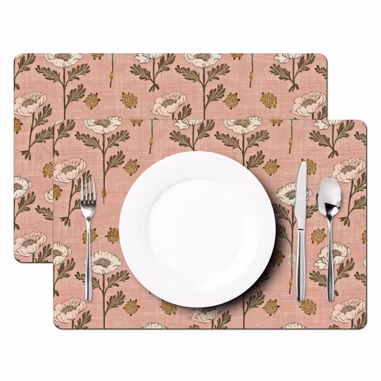 Placemat - 6 stuks - Roze - Bloemen - Vintage - Textuur — 2