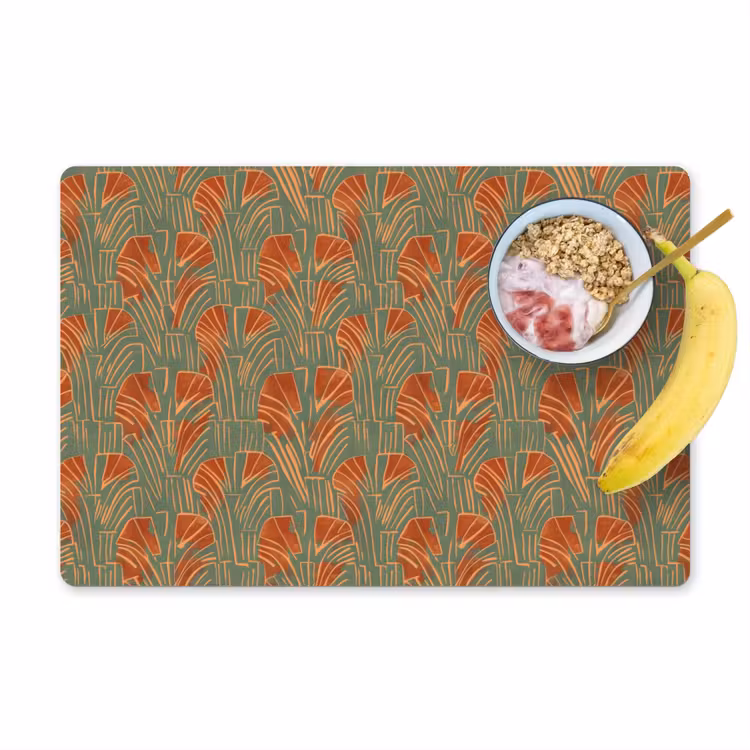 Placemat - 6 stuks - Groen - Terracotta - Deco - Waaiers — 1