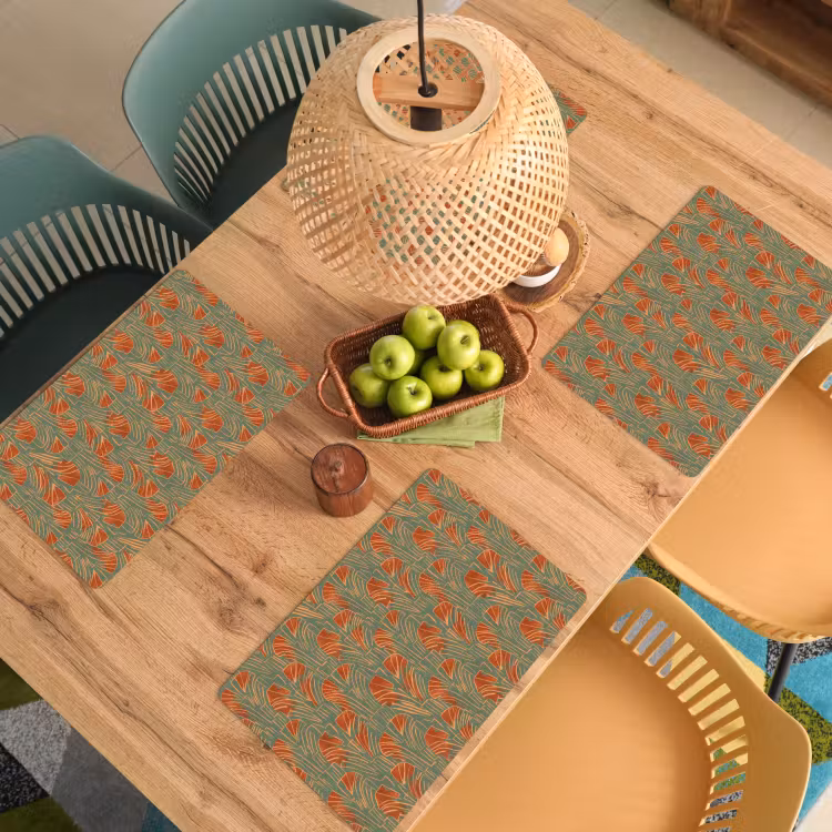 Placemat - 6 stuks - Groen - Terracotta - Deco - Waaiers — 6