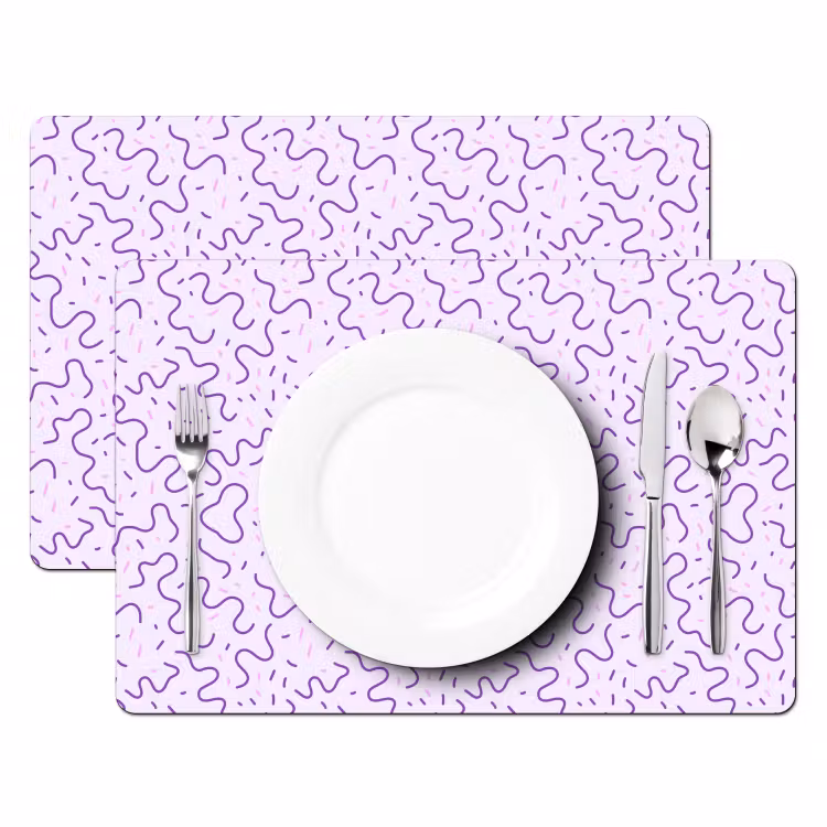 Placemat - 6 stuks - Paars - Abstract - Memphis - Retro - Spikkels - Patroon — 2