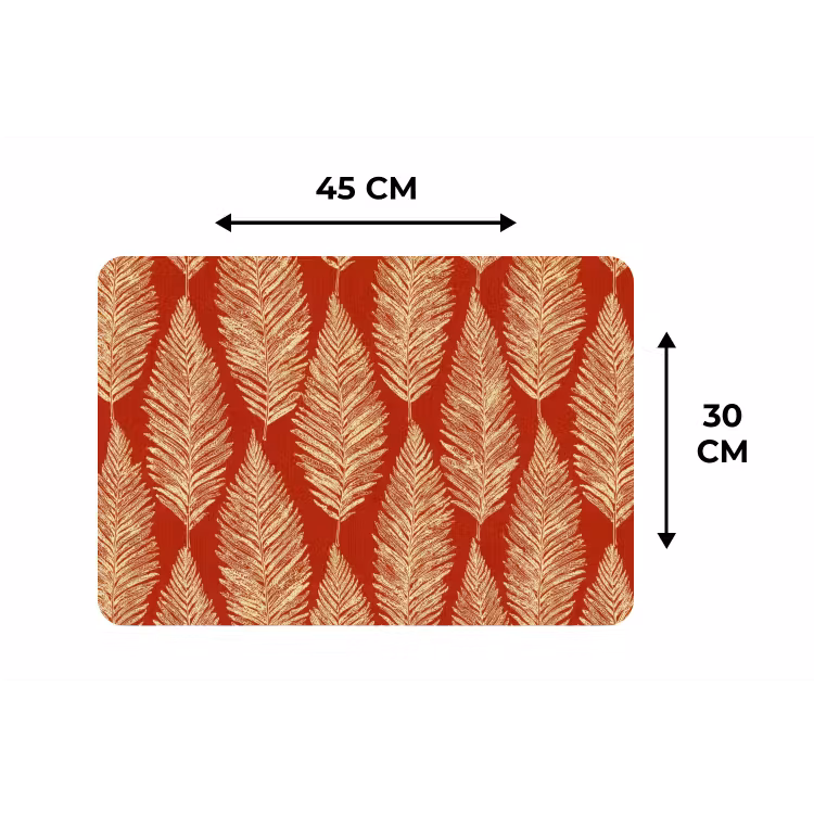 Placemat - 6 stuks - Rood - Botanisch - Varen - Patroon — 3