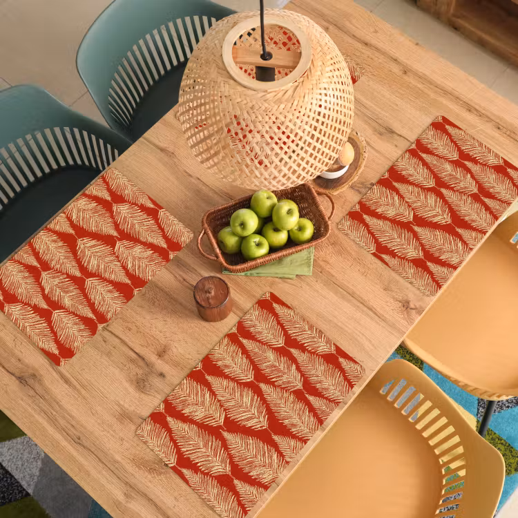 Placemat - 6 stuks - Rood - Botanisch - Varen - Patroon — 6