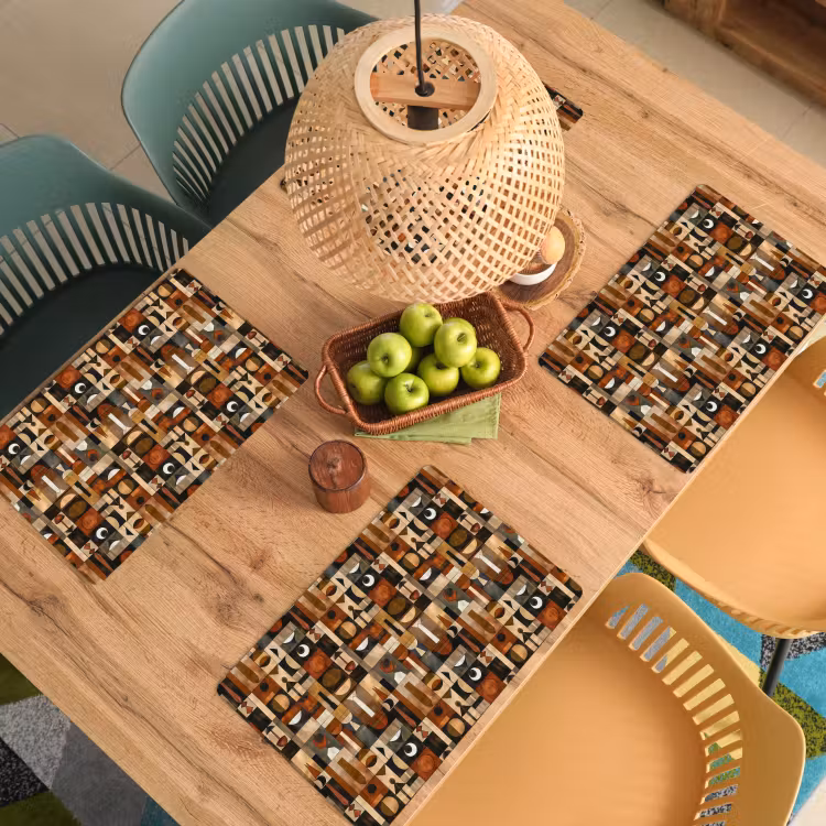 Placemat - 6 stuks - Terracotta - Geometrisch - Mid-Century - Patroon — 6