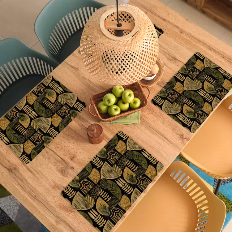 Placemat - 6 stuks - Zwart - Okergeel - Botanisch - Textuur — 6