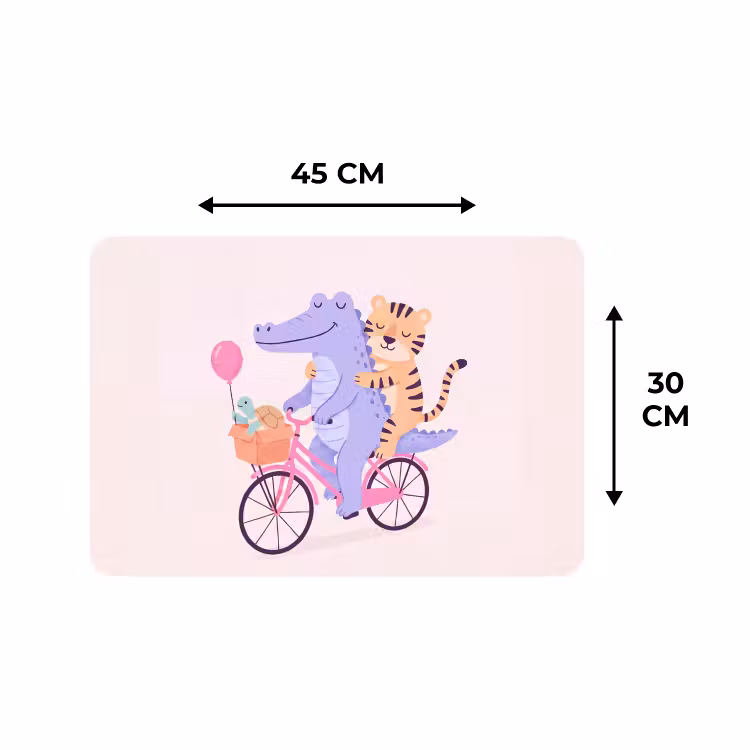 Placemat - 6 stuks - Dieren - Fiets - Vriendschap - Illustratie - Roze — 3
